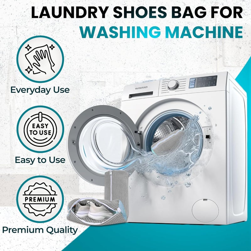 DASZERX XXL Shoe Washing Machine Bag - 2 Pcs Set - 360° Resuable Shoe Bag for Washing Machine and Dryer - Wrap Shoe Washing Bag for Sneakers, Boots & Delicate Footwear (Grey) - Image 4